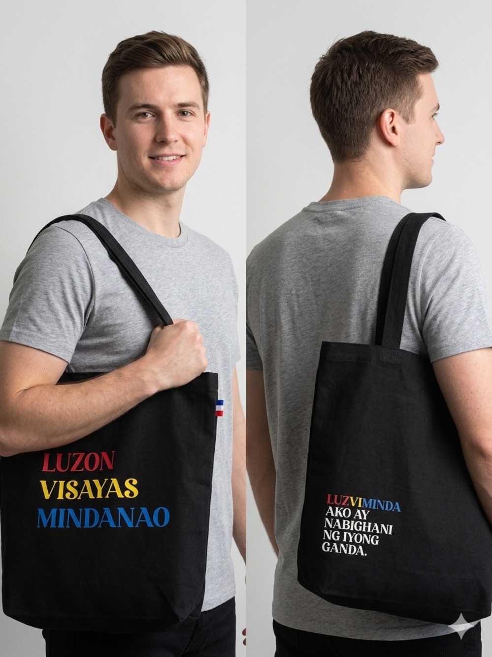 Black Canvas Messenger Tote with Colorful Regional Text